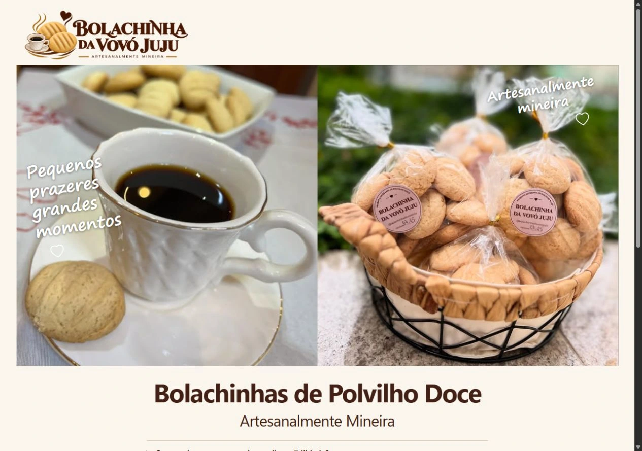 Site de Bolachinhas da Vovó Juju no computador