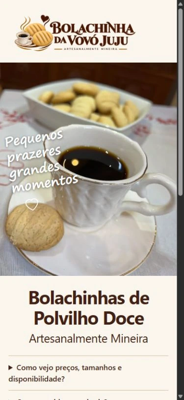 Site de Bolachinhas da Vovó Juju no celular
